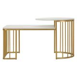 Tavolino da Salotto Bianco Marmo oro Forma Rettangolare Colore Ripiano Bianco 90x90x50h cm, Materiale Struttura in Metallo - Fabara