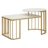 Tavolino da Salotto Bianco Marmo oro Forma Rettangolare Colore Ripiano Bianco 90x90x50h cm, Materiale Struttura in Metallo - Fabara