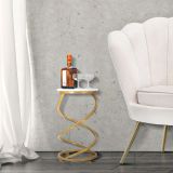 Tavolino da Salotto Bianco Marmo oro Forma Rotondo Colore Ripiano Bianco 28x28x48h cm, Materiale Struttura in Marmo - Darigana