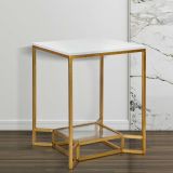 Tavolino da Salotto Bianco Marmo oro Piano Effetto Marmo Forma Quadrato 47x47x60h cm, Colore Ripiano Bianco - Atiu