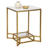 Tavolino da Salotto Bianco Marmo oro Piano Effetto Marmo Forma Quadrato 47x47x60h cm, Colore Ripiano Bianco - Atiu