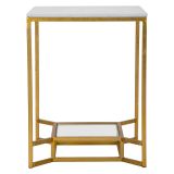 Tavolino da Salotto Bianco Marmo oro Piano Effetto Marmo Forma Quadrato 47x47x60h cm, Colore Ripiano Bianco - Atiu