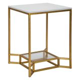 Tavolino da Salotto Bianco Marmo oro Piano Effetto Marmo Forma Quadrato 47x47x60h cm, Colore Ripiano Bianco - Atiu