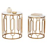 Tavolino da Salotto Bianco Marmo oro set da 2, Ripiano Effetto Marmo Forma Rotondo 46x46x55h cm, Colore Ripiano Bianco - Alexan
