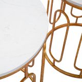 Tavolino da Salotto Bianco Marmo oro set da 2, Ripiano Effetto Marmo Forma Rotondo 46x46x55h cm, Colore Ripiano Bianco - Alexan