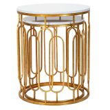 Tavolino da Salotto Bianco Marmo oro set da 2, Ripiano Effetto Marmo Forma Rotondo 46x46x55h cm, Colore Ripiano Bianco - Alexan