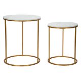 Tavolino da Salotto Bianco Marmo oro set da 2, Ripiano Effetto Marmo Forma Rotondo 52x52x63h cm, Colore Ripiano Bianco - Jomsom