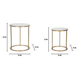 Tavolino da Salotto Bianco Marmo oro set da 2, Ripiano Effetto Marmo Forma Rotondo 52x52x63h cm, Colore Ripiano Bianco - Jomsom