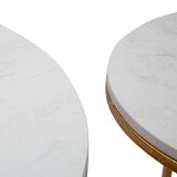 Tavolino da Salotto Bianco Marmo oro set da 2, Ripiano Effetto Marmo Forma Rotondo 52x52x63h cm, Colore Ripiano Bianco - Jomsom