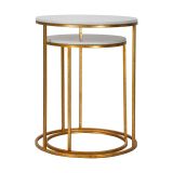 Tavolino da Salotto Bianco Marmo oro set da 2, Ripiano Effetto Marmo Forma Rotondo 52x52x63h cm, Colore Ripiano Bianco - Jomsom
