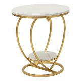 Tavolino da Salotto Bianco Marmo oro Struttura a Cuore Forma Rotondo 40x40x46h cm, Colore Ripiano Bianco - Masaka
