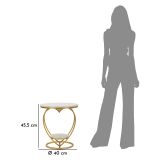 Tavolino da Salotto Bianco Marmo oro Struttura a Cuore Forma Rotondo 40x40x46h cm, Colore Ripiano Bianco - Masaka