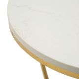 Tavolino da Salotto Bianco Marmo oro Struttura a Cuore Forma Rotondo 40x40x46h cm, Colore Ripiano Bianco - Masaka
