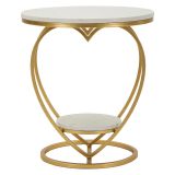 Tavolino da Salotto Bianco Marmo oro Struttura a Cuore Forma Rotondo 40x40x46h cm, Colore Ripiano Bianco - Masaka