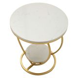Tavolino da Salotto Bianco Marmo oro Struttura a Cuore Forma Rotondo 40x40x46h cm, Colore Ripiano Bianco - Masaka