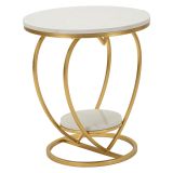 Tavolino da Salotto Bianco Marmo oro Struttura a Cuore Forma Rotondo 40x40x46h cm, Colore Ripiano Bianco - Masaka