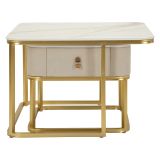 Tavolino da Salotto Bianco Marmo oro un Cassetto set da 2 Componibile 70x70x48h cm, Forma Quadrato - Davarere