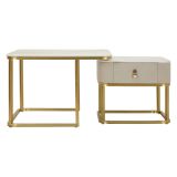 Tavolino da Salotto Bianco Marmo oro un Cassetto set da 2 Componibile 70x70x48h cm, Forma Quadrato - Davarere