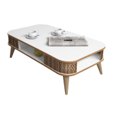 Tavolino da Salotto Bianco Marrone Noce con Piedini un Vano 105x60x35h cm, Forma Rettangolare - Medicina