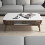 Tavolino da Salotto Bianco Marrone Noce con Piedini un Vano 105x60x35h cm, Forma Rettangolare - Medicina