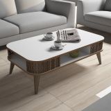 Tavolino da Salotto Bianco Marrone Noce con Piedini un Vano 105x60x35h cm, Forma Rettangolare - Medicina