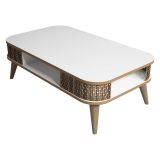 Tavolino da Salotto Bianco Marrone Noce con Piedini un Vano 105x60x35h cm, Forma Rettangolare - Medicina