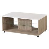 Tavolino da Salotto Bianco Marrone Noce con Ruote 2 Vani 101x60x45h cm, Forma Rettangolare - Giussano