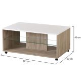 Tavolino da Salotto Bianco Marrone Noce con Ruote 2 Vani 101x60x45h cm, Forma Rettangolare - Giussano
