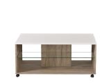 Tavolino da Salotto Bianco Marrone Noce con Ruote 2 Vani 101x60x45h cm, Forma Rettangolare - Giussano