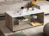 Tavolino da Salotto Bianco Marrone Noce con Ruote 2 Vani 101x60x45h cm, Forma Rettangolare - Giussano