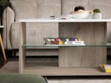 Tavolino da Salotto Bianco Marrone Noce con Ruote 2 Vani 101x60x45h cm, Forma Rettangolare - Giussano