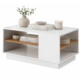 Tavolino da Salotto Bianco Marrone Rovere 2 Vani Forma Rettangolare 100x46x60h cm, Colore Ripiano Bianco - Karada