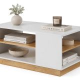 Tavolino da Salotto Bianco Marrone Rovere 2 Vani Forma Rettangolare 100x60x46h cm, Colore Ripiano Bianco - Kari