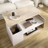 Tavolino da Salotto Bianco Marrone Rovere Cassetti 50x100x42h cm, 3 Vani - Fargo