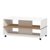 Tavolino da Salotto Bianco Marrone Rovere Nodi con Ruote 2 Vani 101x54.5x47.5h cm, Forma Rettangolare - Erice