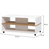 Tavolino da Salotto Bianco Marrone Rovere Nodi con Ruote 2 Vani 101x54.5x47.5h cm, Forma Rettangolare - Erice
