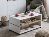 Tavolino da Salotto Bianco Marrone Rovere Nodi con Ruote 2 Vani 101x54.5x47.5h cm, Forma Rettangolare - Erice