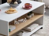 Tavolino da Salotto Bianco Marrone Rovere Nodi con Ruote 2 Vani 101x54.5x47.5h cm, Forma Rettangolare - Erice