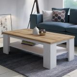 Tavolino da Salotto Bianco Marrone un Vano Forma Rettangolare 130x67x41h cm, Colore Struttura Marrone - Carlazzo