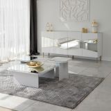 Tavolino da Salotto Bianco Modulabile Forma Rettangolare 80x80x30h cm, Materiale Piano in Vetro - Pagliara