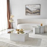 Tavolino da Salotto Bianco Modulabile Forma Rettangolare 80x80x30h cm, Materiale Piano in Vetro - Pagliara
