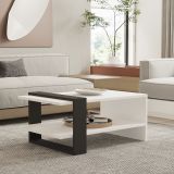 Tavolino da Salotto Bianco Nero Antracite un Vano Forma Rettangolare 80x55x35h cm, Colore Struttura Nero - Cigliano
