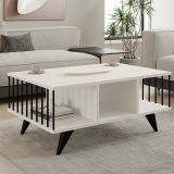 Tavolino da Salotto Bianco Nero con Piedini 3 Vani 90x60x40h cm, Forma Rettangolare - Dogliani