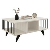 Tavolino da Salotto Bianco Nero con Piedini 3 Vani 90x60x40h cm, Forma Rettangolare - Dogliani