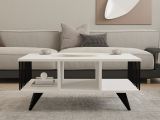Tavolino da Salotto Bianco Nero con Piedini 3 Vani 90x60x40h cm, Forma Rettangolare - Dogliani