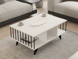 Tavolino da Salotto Bianco Nero con Piedini 3 Vani 90x60x40h cm, Forma Rettangolare - Dogliani