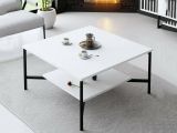 Tavolino da Salotto Bianco Nero Piedini Neri un Vano 80x80x40h cm, Forma Quadrata - Mia