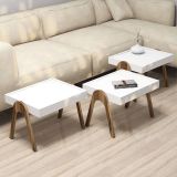 Tavolino da Salotto Bianco Noce Marrone set 3 Pezzi Impilabili Forma Rettangolare 54x40x64h cm, Colore Struttura Marrone - Strembo