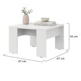 Tavolino da Salotto Bianco Opaco Forma Quadrato Colore Ripiano Bianco 67x67x43h cm, Sfumatura Colore Struttura Opaco - Magre
