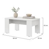 Tavolino da Salotto Bianco Opaco Forma Rettangolare Colore Ripiano Bianco 90x50x43h cm, Sfumatura Colore Struttura Opaco - Riposto